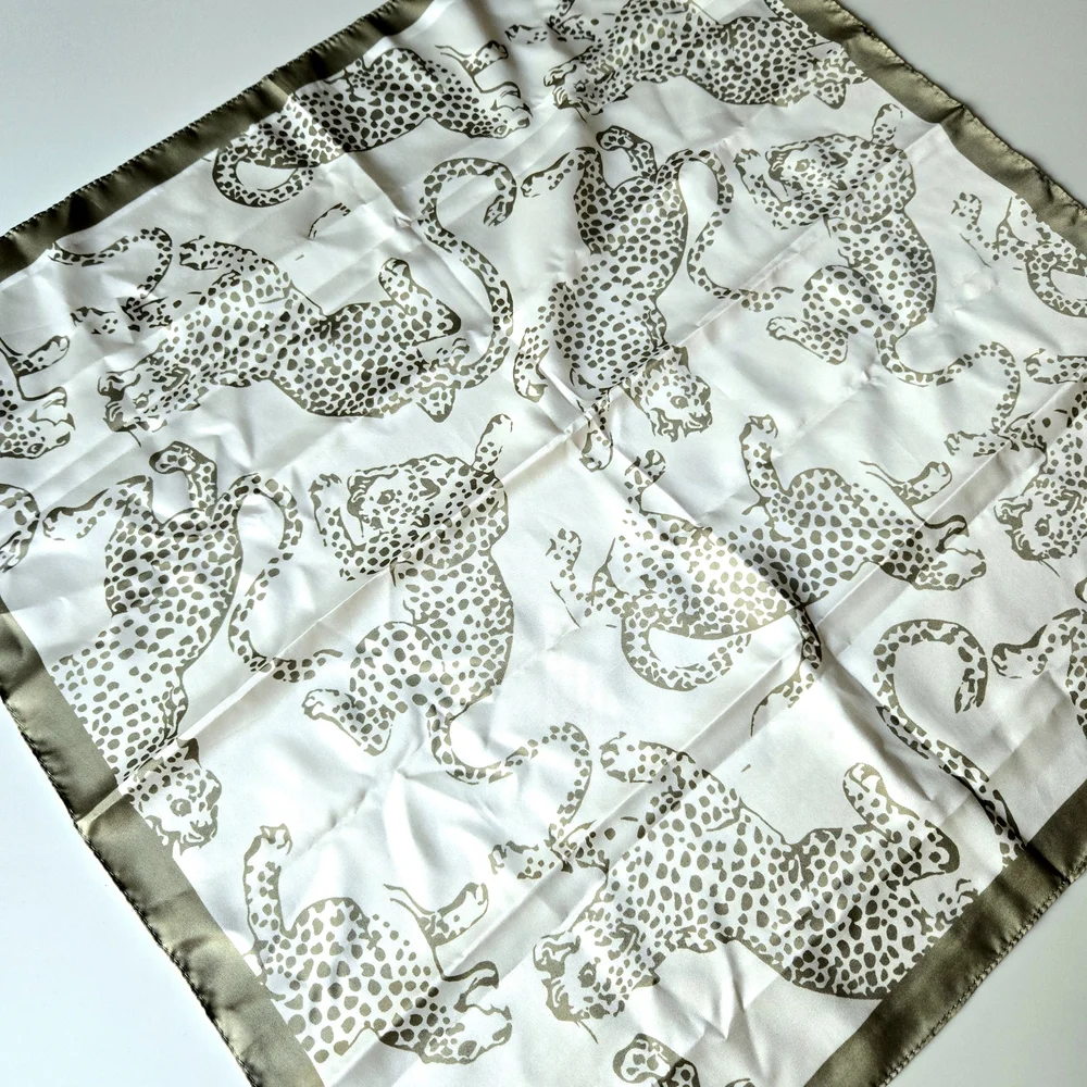 Leopard Print Square Delicate Scarf – Olive Green & White